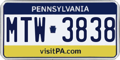 PA license plate MTW3838