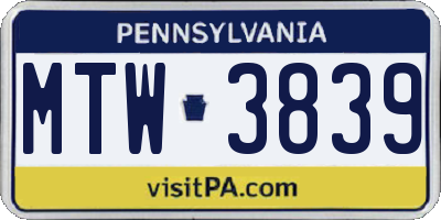 PA license plate MTW3839