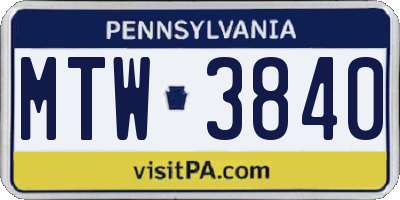 PA license plate MTW3840