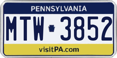 PA license plate MTW3852