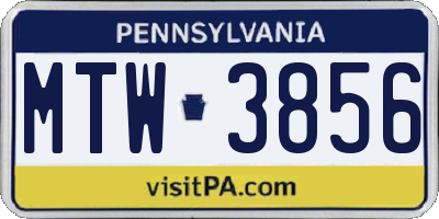 PA license plate MTW3856