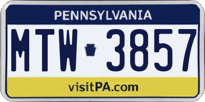 PA license plate MTW3857