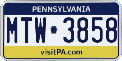 PA license plate MTW3858