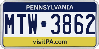PA license plate MTW3862