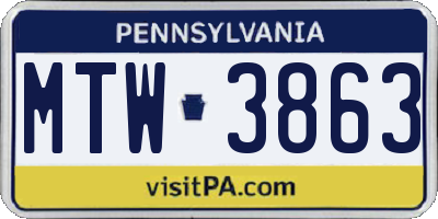 PA license plate MTW3863