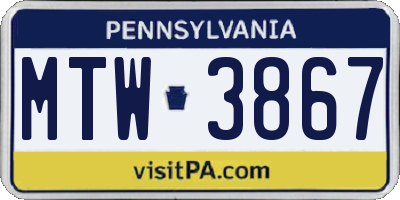 PA license plate MTW3867