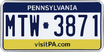 PA license plate MTW3871