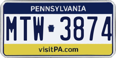 PA license plate MTW3874