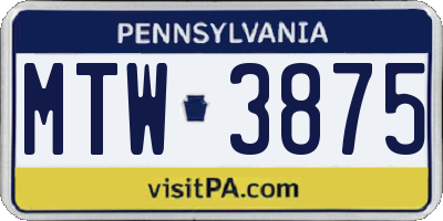 PA license plate MTW3875