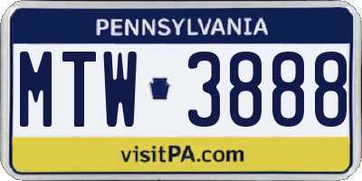 PA license plate MTW3888