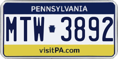 PA license plate MTW3892