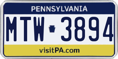 PA license plate MTW3894