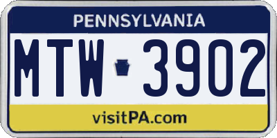 PA license plate MTW3902