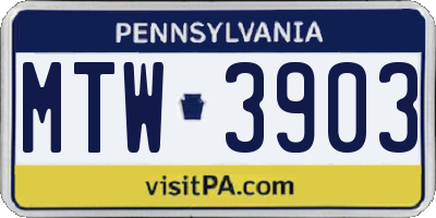 PA license plate MTW3903
