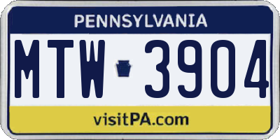 PA license plate MTW3904