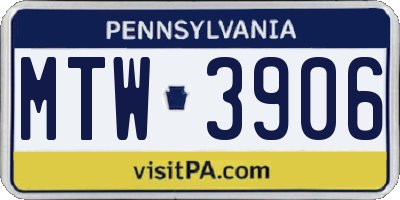 PA license plate MTW3906