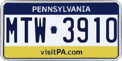PA license plate MTW3910