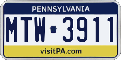 PA license plate MTW3911
