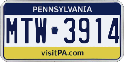 PA license plate MTW3914