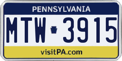 PA license plate MTW3915
