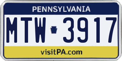 PA license plate MTW3917
