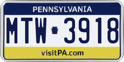 PA license plate MTW3918