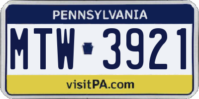 PA license plate MTW3921