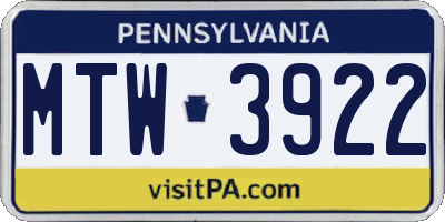PA license plate MTW3922