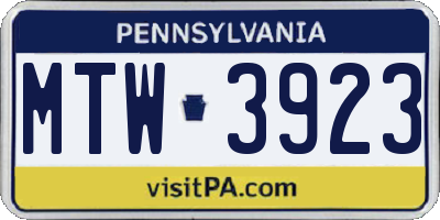 PA license plate MTW3923