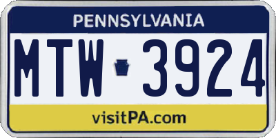 PA license plate MTW3924