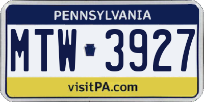 PA license plate MTW3927