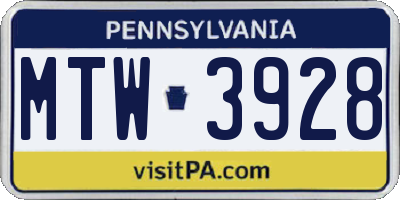PA license plate MTW3928