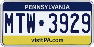 PA license plate MTW3929