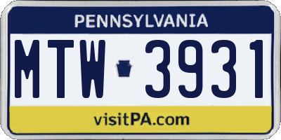 PA license plate MTW3931