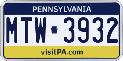 PA license plate MTW3932
