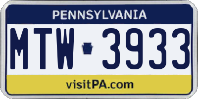 PA license plate MTW3933