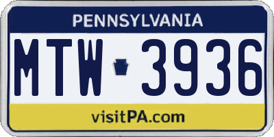 PA license plate MTW3936