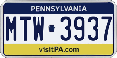 PA license plate MTW3937
