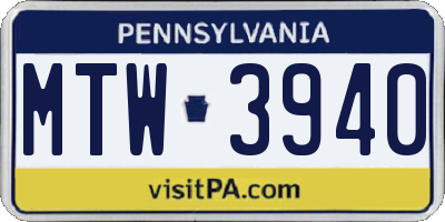 PA license plate MTW3940