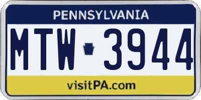 PA license plate MTW3944