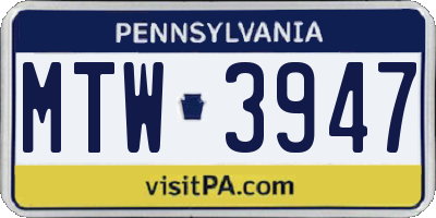 PA license plate MTW3947