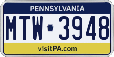 PA license plate MTW3948