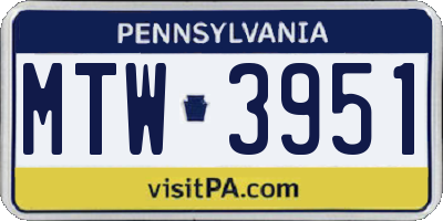 PA license plate MTW3951
