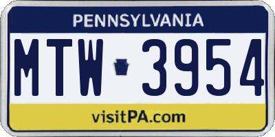 PA license plate MTW3954
