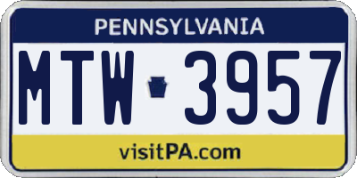 PA license plate MTW3957