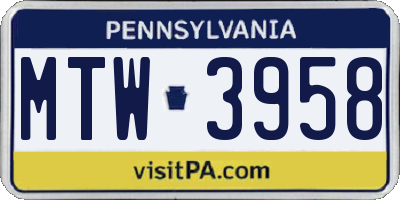 PA license plate MTW3958