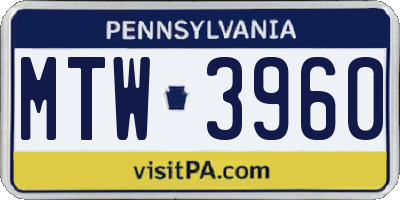 PA license plate MTW3960