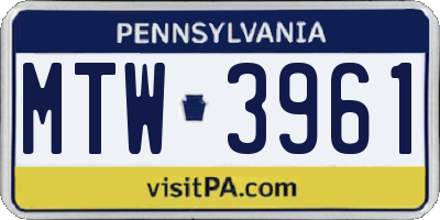 PA license plate MTW3961
