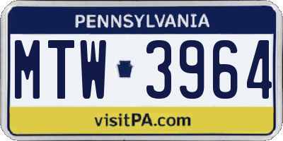 PA license plate MTW3964