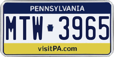 PA license plate MTW3965